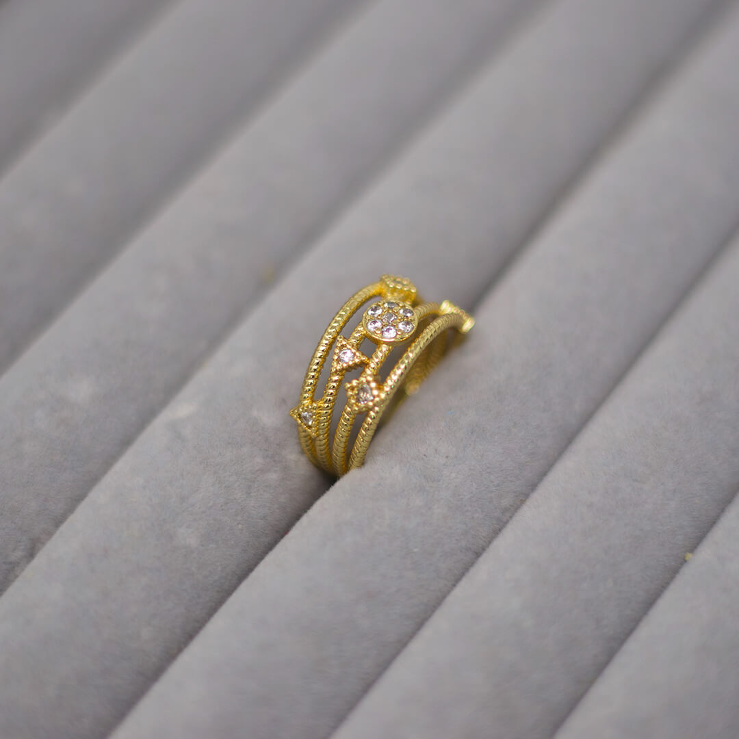 Geometric Crystal Triple Gold Filled Ring