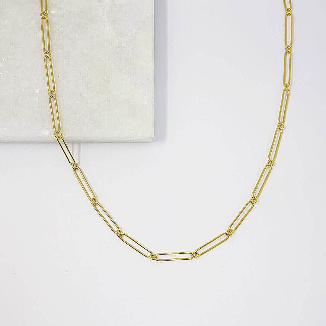 Gold-Tone Long Link Chain Necklace-BELLE DE SOIREE gold necklace