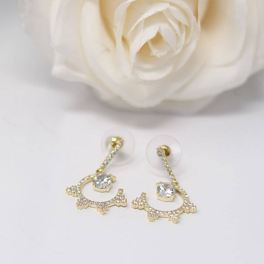 Gold Chandelier Earrings shown flat-BELLEDESOIREE
