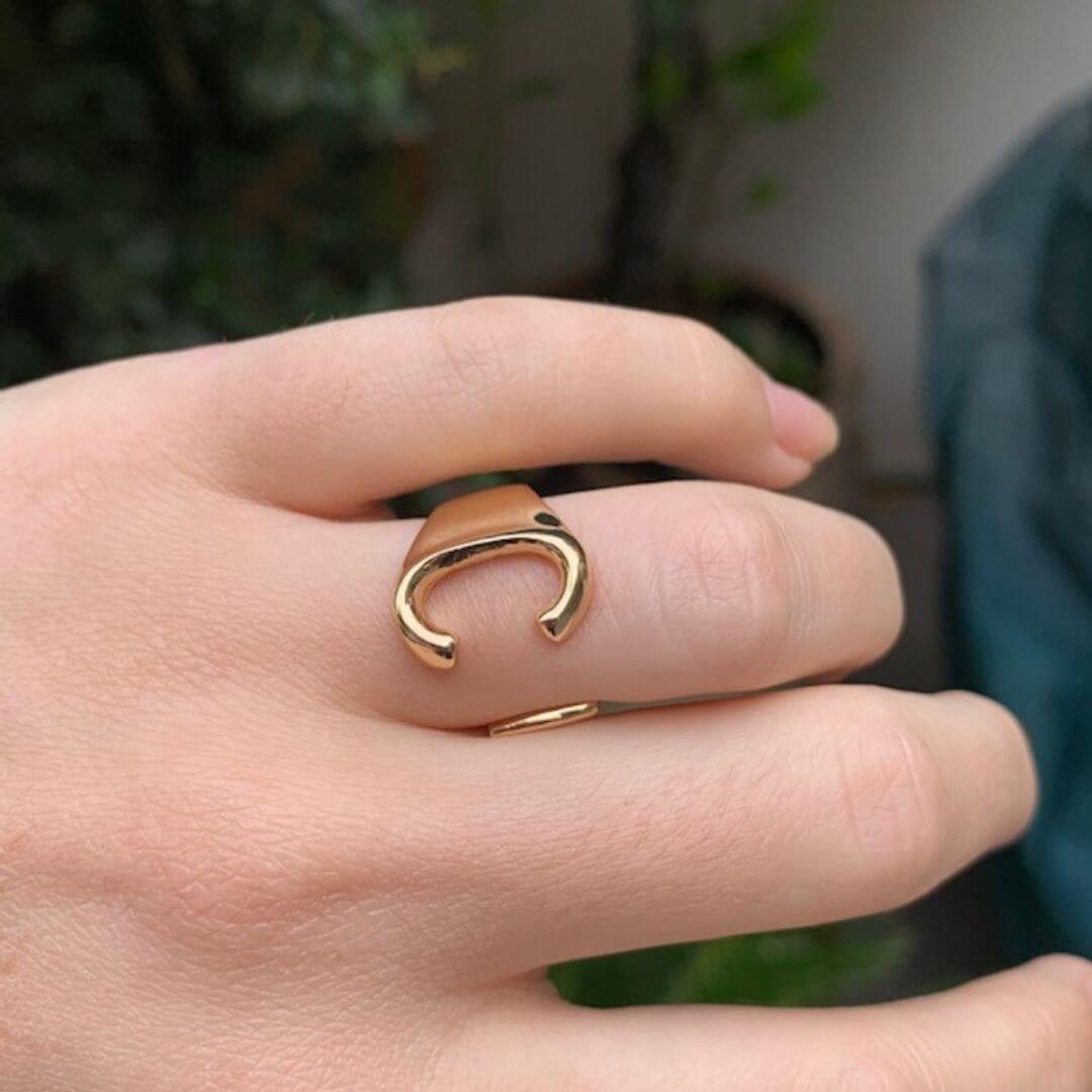 Gold Color Letter Adjustable Ring-belledesoiree