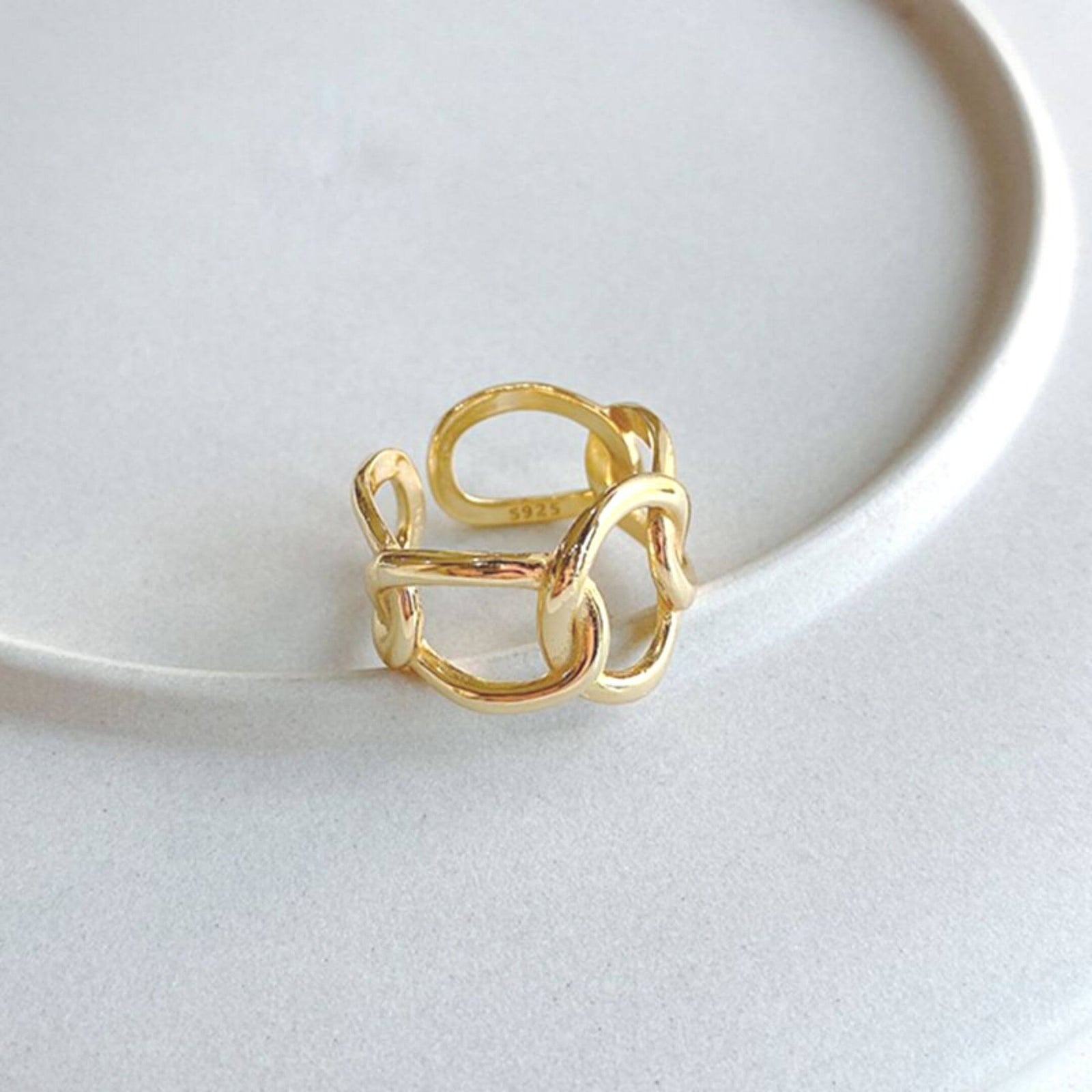 Gold Plate Link Ring-BELLE DE SOIREE gold ring