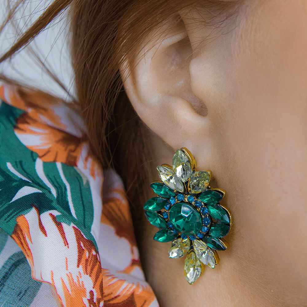Green Stud Earrings Ariana on a Model-BELLEDESOIREE