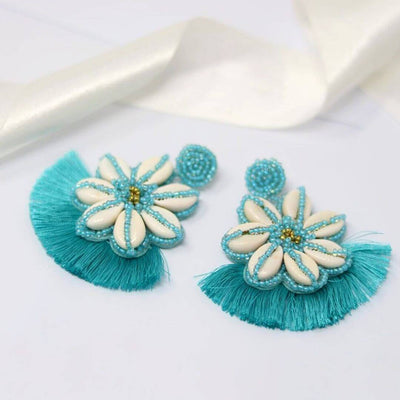 Handmade Blue Flowers Tassel Drop Earrings Pippa