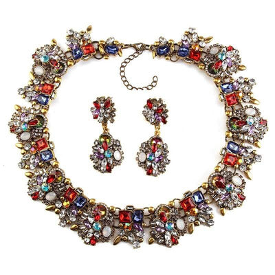 Vintage Red Crystal Statement Jewellery Set Livia  -belledesoiree.com