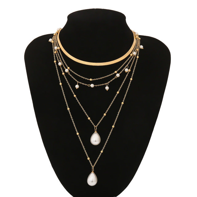Layered Necklaces with Gold & Pearls- belledesoiree Layered Necklaces