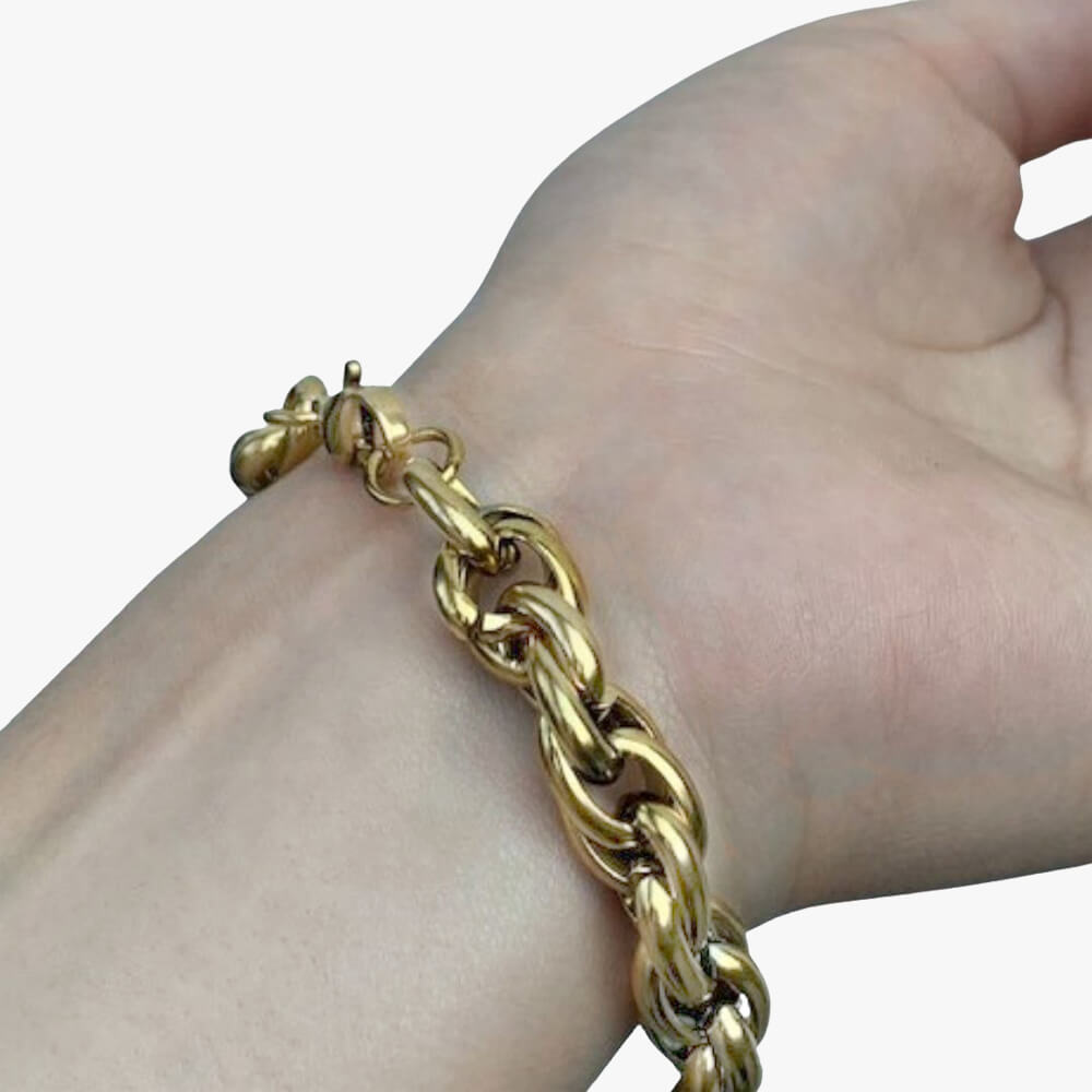 Gold Link Bracelet shown on a model- BELLEDESOIREE
