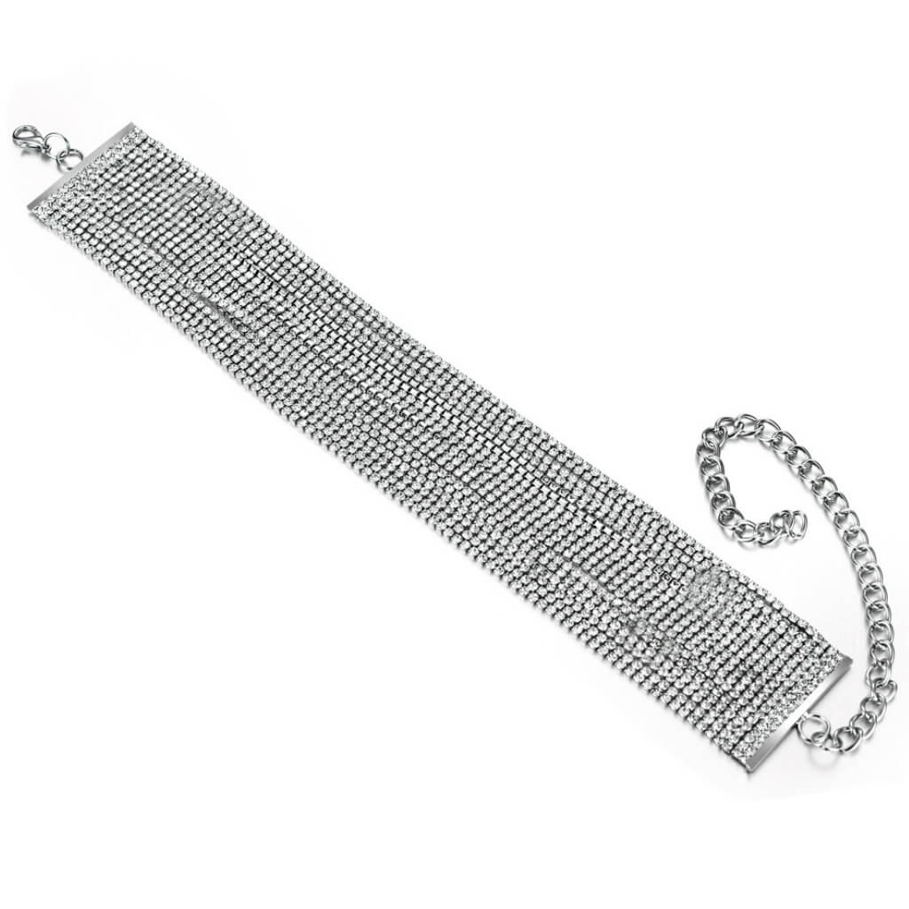 Rhinestone Crystal Choker Caroline shown flat- belledesoiree.com 