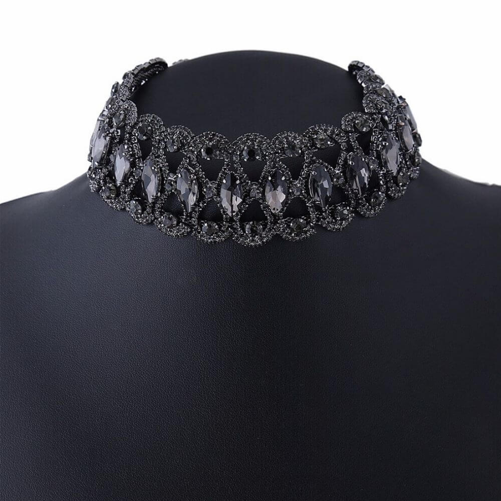 Mary Stunning Black Rhinestone Choker Necklace- belledesoiree.com