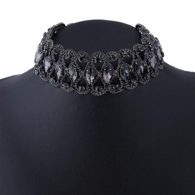 Mary Stunning Black Rhinestone Choker Necklace- belledesoiree.com