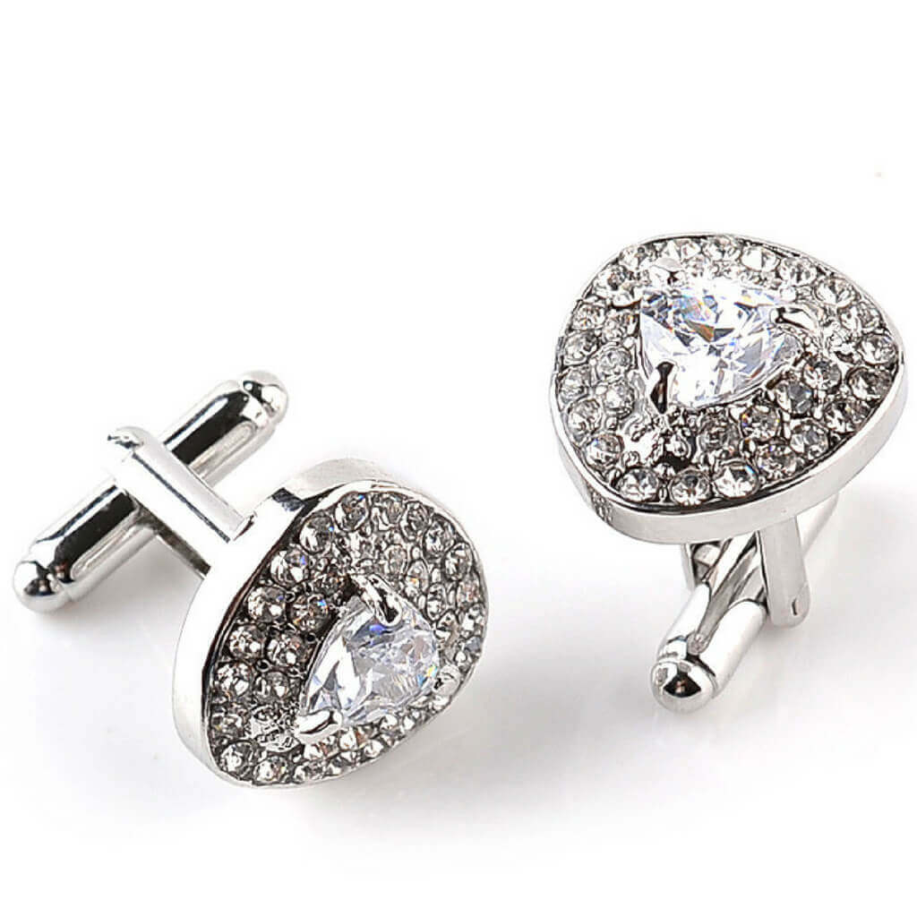 "Monsieur" Clear Crystal Cufflinks- belledesoiree.com