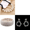 Rhinestone Rose Gold Bracelet + Olga White Pearl Necklace + Crystal Earrings