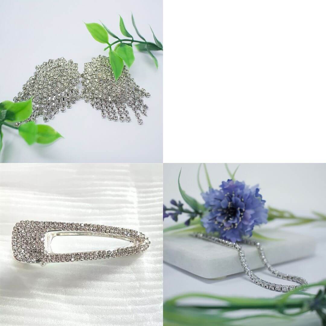 Vintage Gold Plated or Zirconia Bracelets+ White &amp; Silver Earrings + Crystal Hair clips