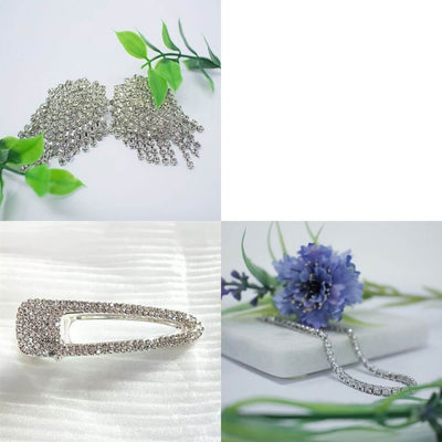 Vintage Gold Plated or Zirconia Bracelets+ White & Silver Earrings + Crystal Hair clips