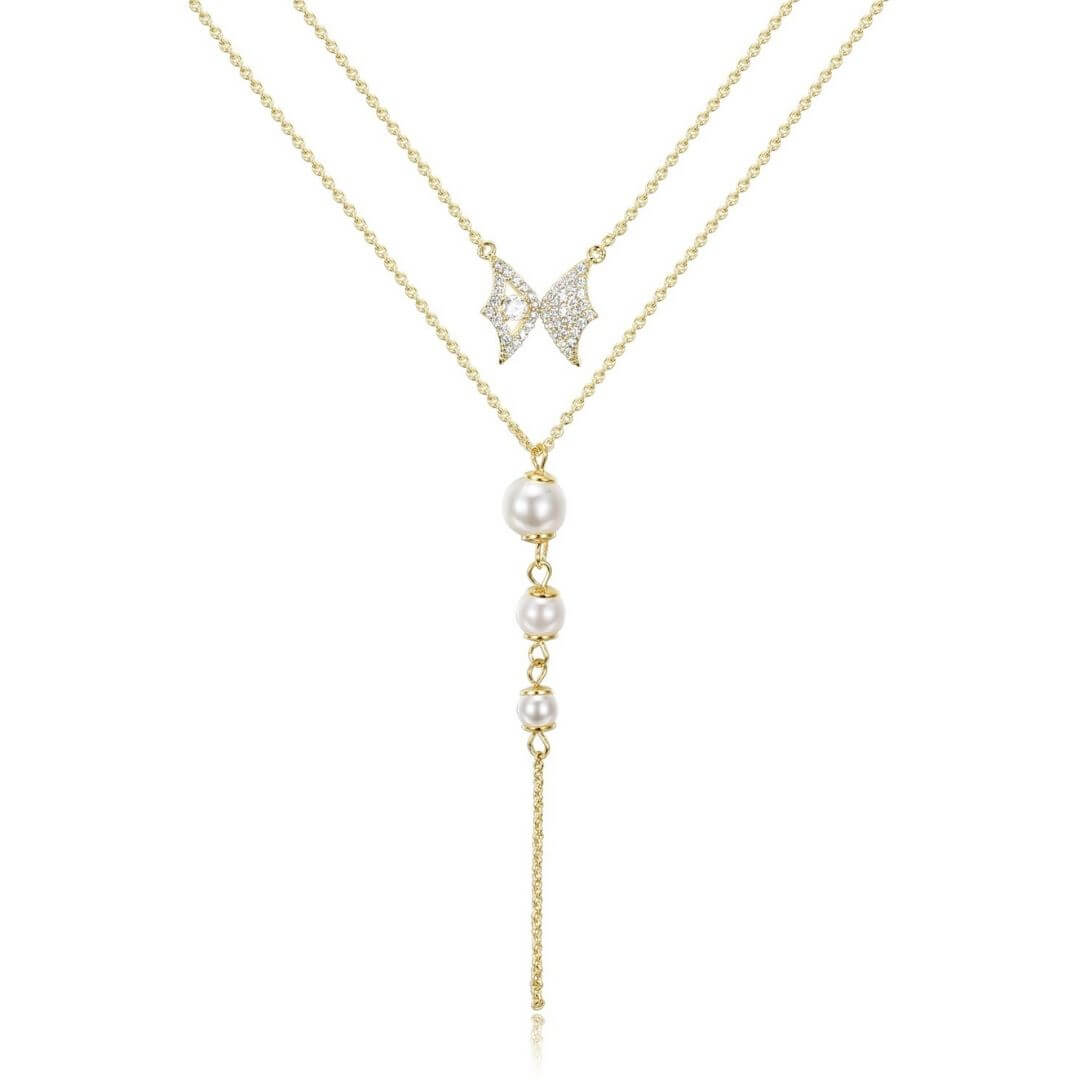 Double Layered Chain Pearl Necklace Paxi 