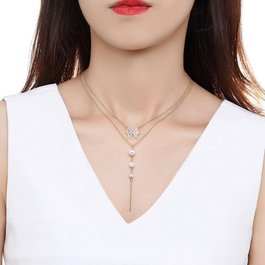 Double Layered Chain Pearl Necklace Paxi 