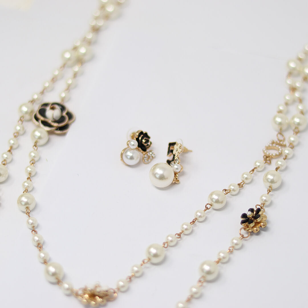 Pearl Earrings & matching necklace-BELLE DE SOIREE Pearl Earrings IRINA with Matching Necklace