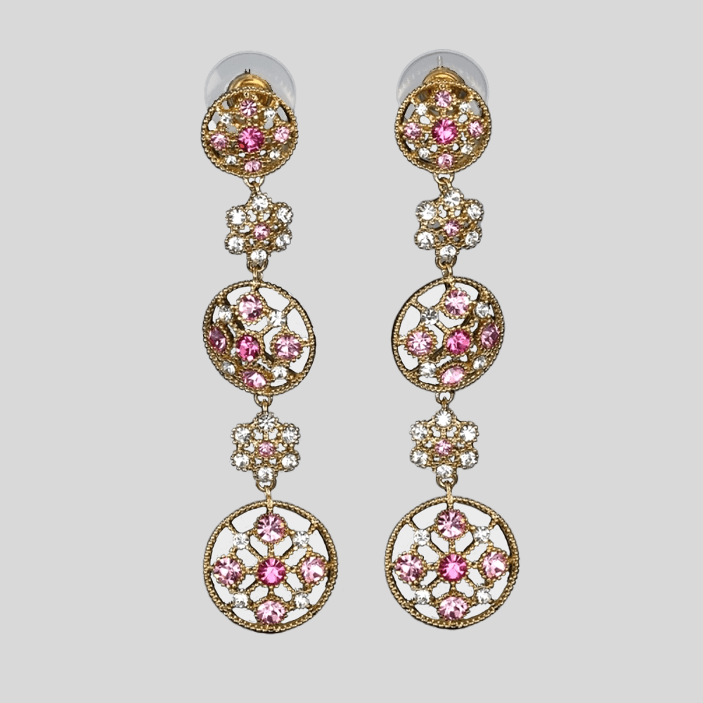 Pink Crystal Long Pierced Earrings
