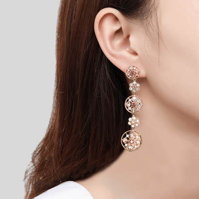 Pink Crystal Long Pierced Earrings