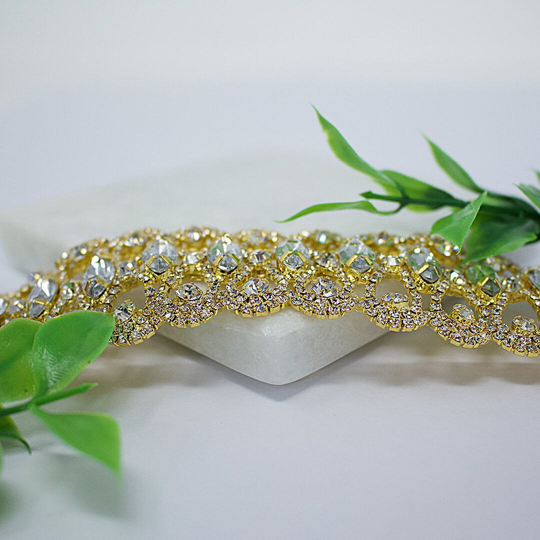 Rhinestone Statement Necklace shown flat on a lovely white display- BELLEDESOIREE Rhinestone Statement Necklace