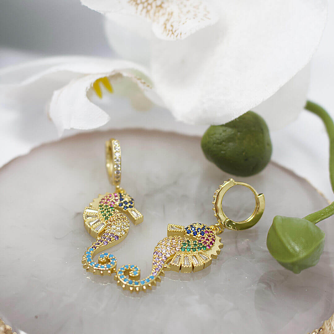  Colorful Gold Zircon Drop earrings Seaside 