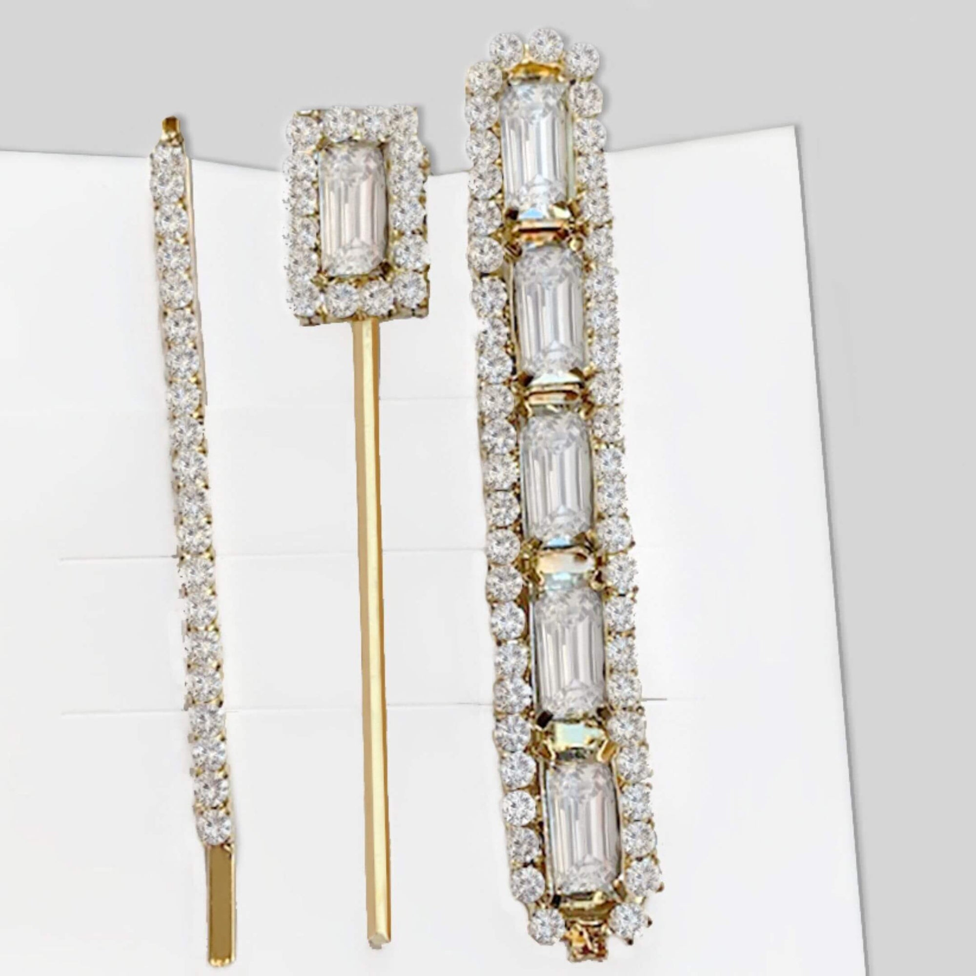 Shining Set of 3 Crystal Hair Clips-belledesoiree