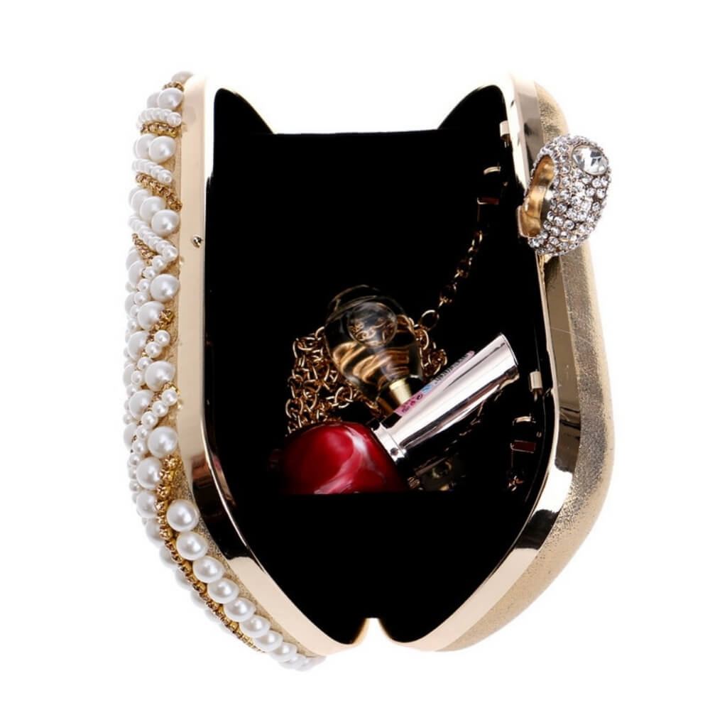 "Show Me Off" Bag shown open on a white background - belle de soiree show me off wedding or evening pearl clutch bag