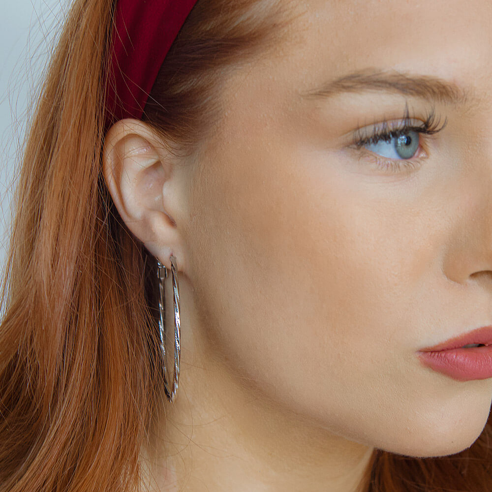 Silver Crystal Hoop Earrings