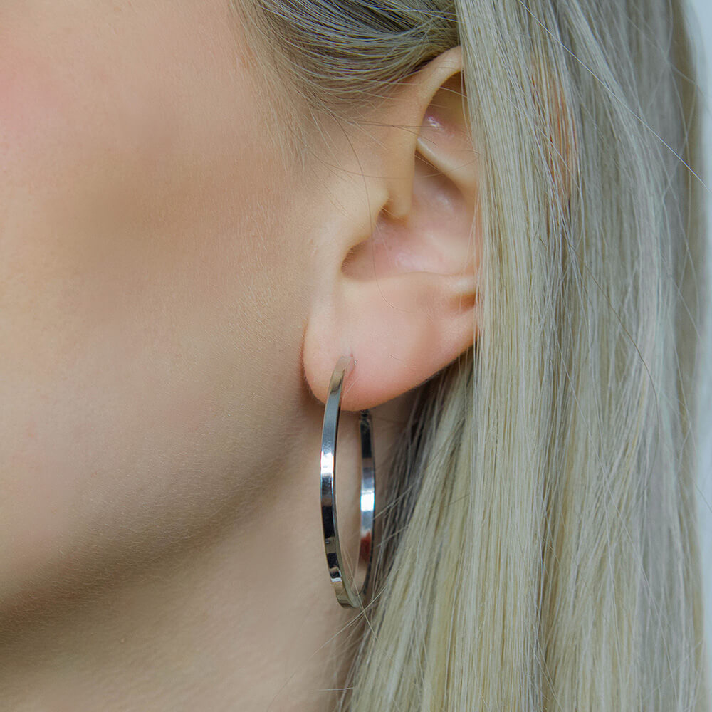Silver Hoops White Gold Earrings- BELLE DE SOIREE Silver Hoops White Gold Earrings