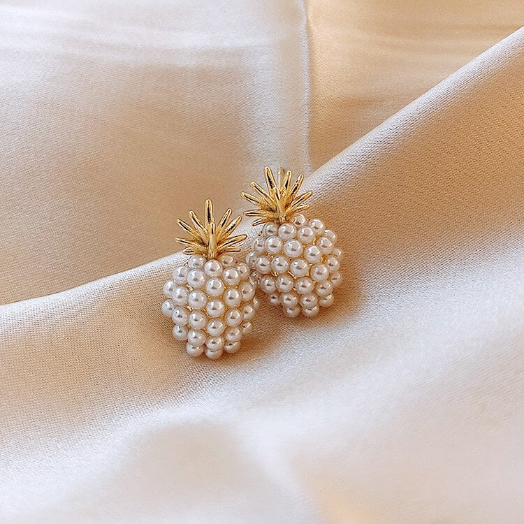 Small Pearl Pineapple Earrings- Belle de Soiree pearl tropical pineapple earrings