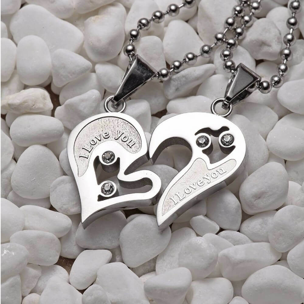 "The Silver Heart Necklace for Couples"- belledesoiree.com