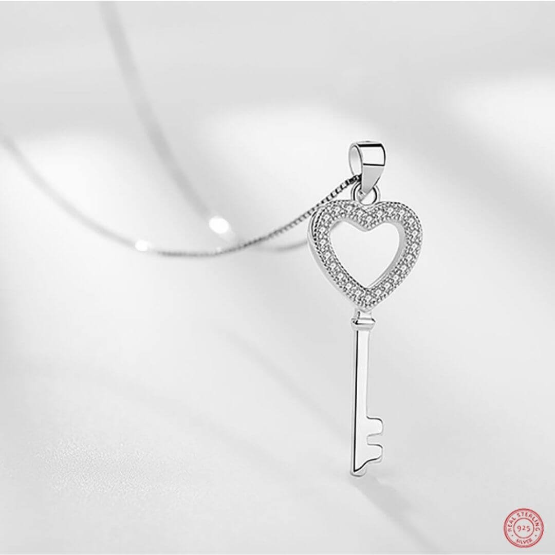Sterling Silver Zirconia Crystal Pendant where the key charm is shown standing up- BELLE DE SOIREE silver crystal pendant