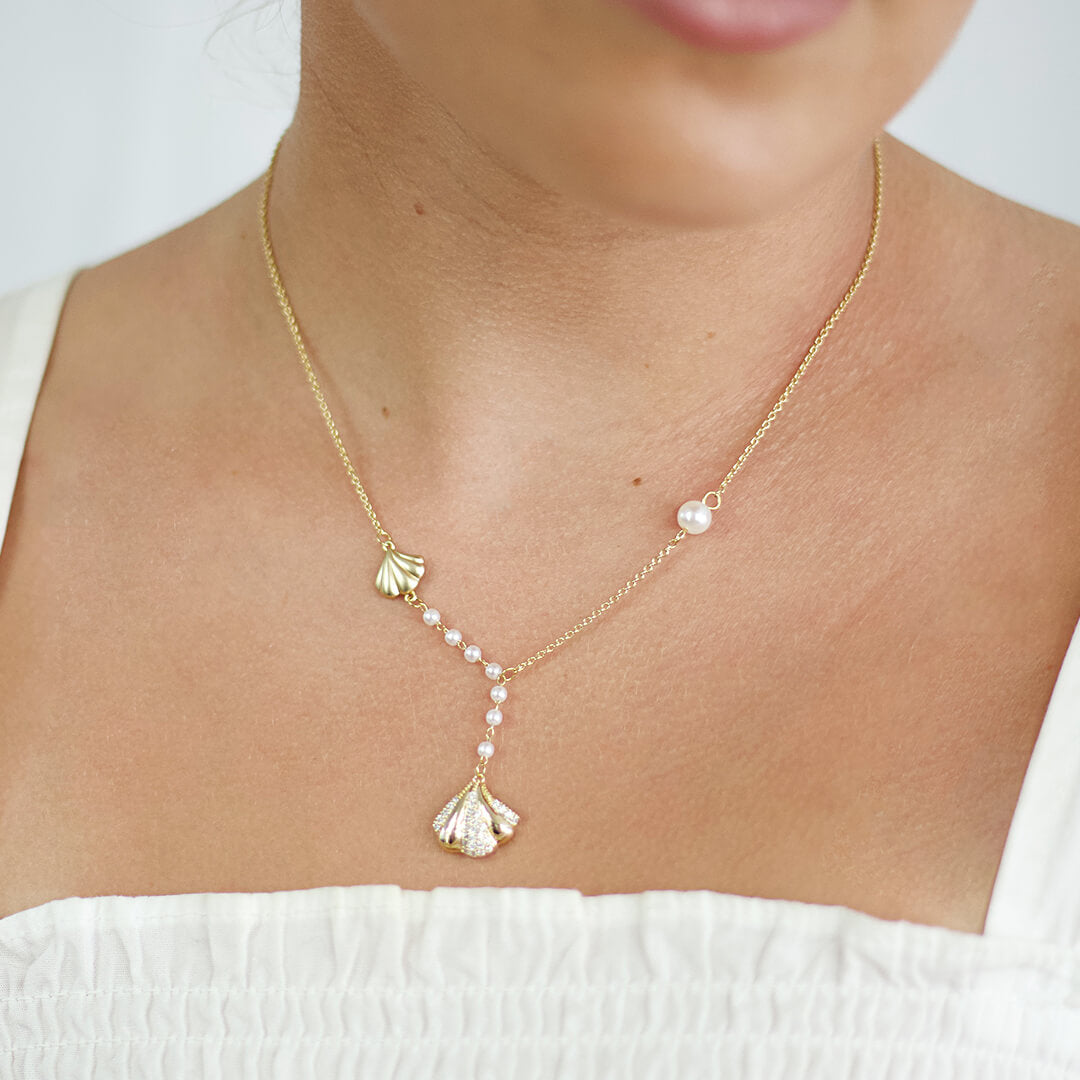 Stylish Two Shell Long Pendant Necklace Naxos - BELLEDESOIREE Naxos Pendant