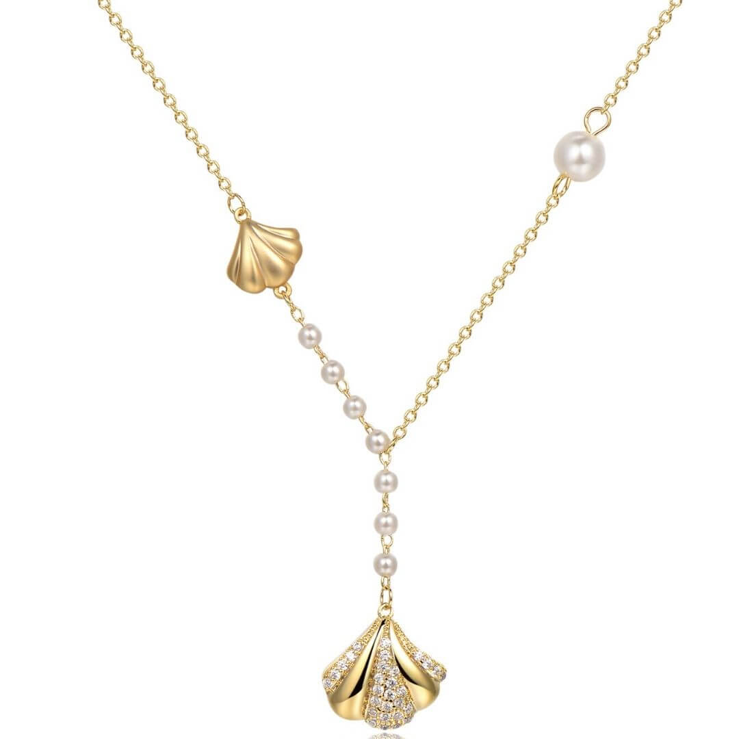Stylish Two Shell Long Pendant Necklace Naxos -BELLEDESOIREE.COM