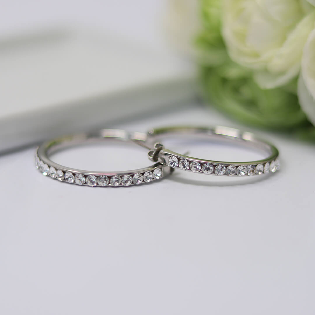 The White Sparkle Hoops Earrings