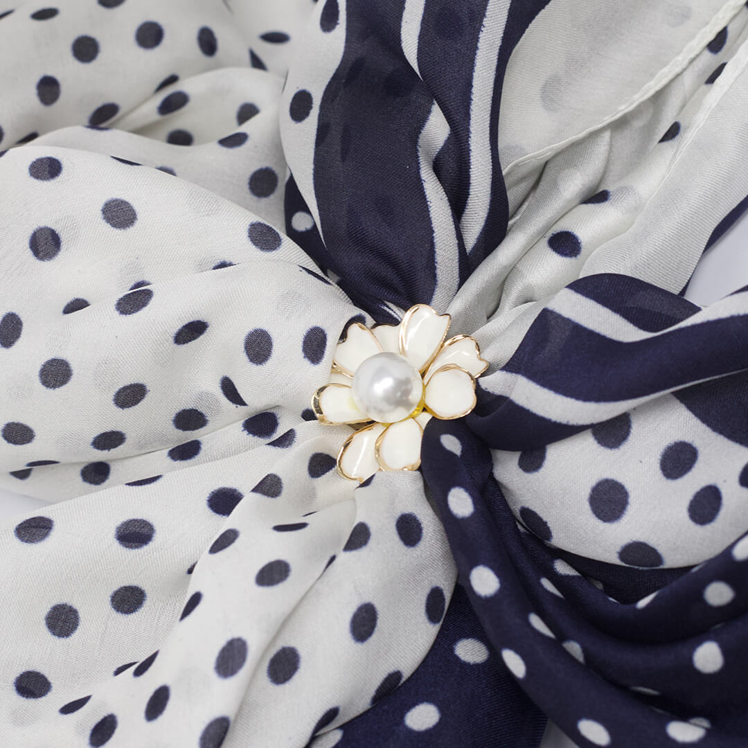 The White Buckle For Scarves on a blue & White Scarf- BELLEDESOIREE