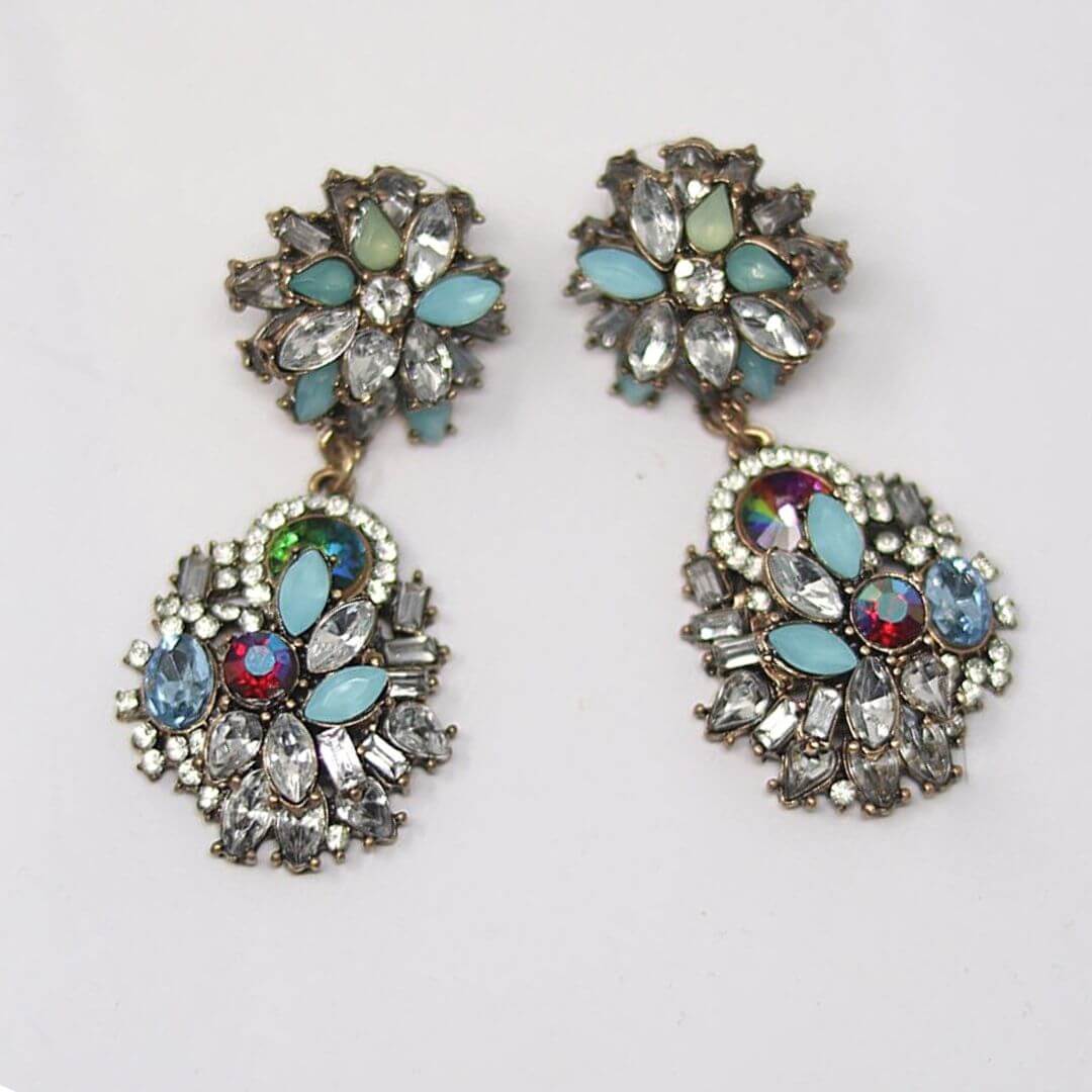 Multi Colour Vintage Crystal Statement Earrings- BELLE DE SOIREE Vintage Crystal Statement Earrings