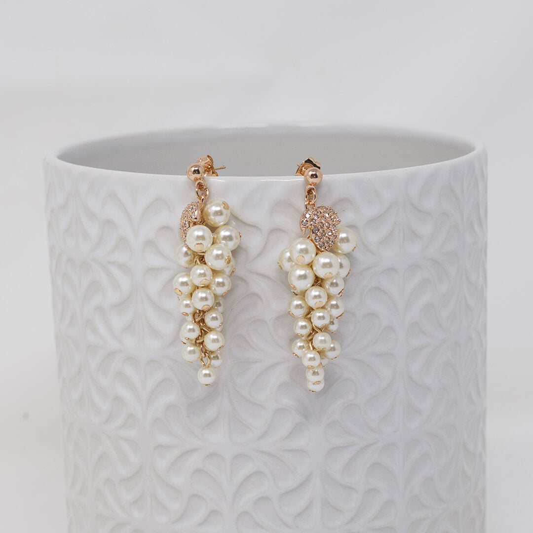 White Pearl & Crystal Earrings
