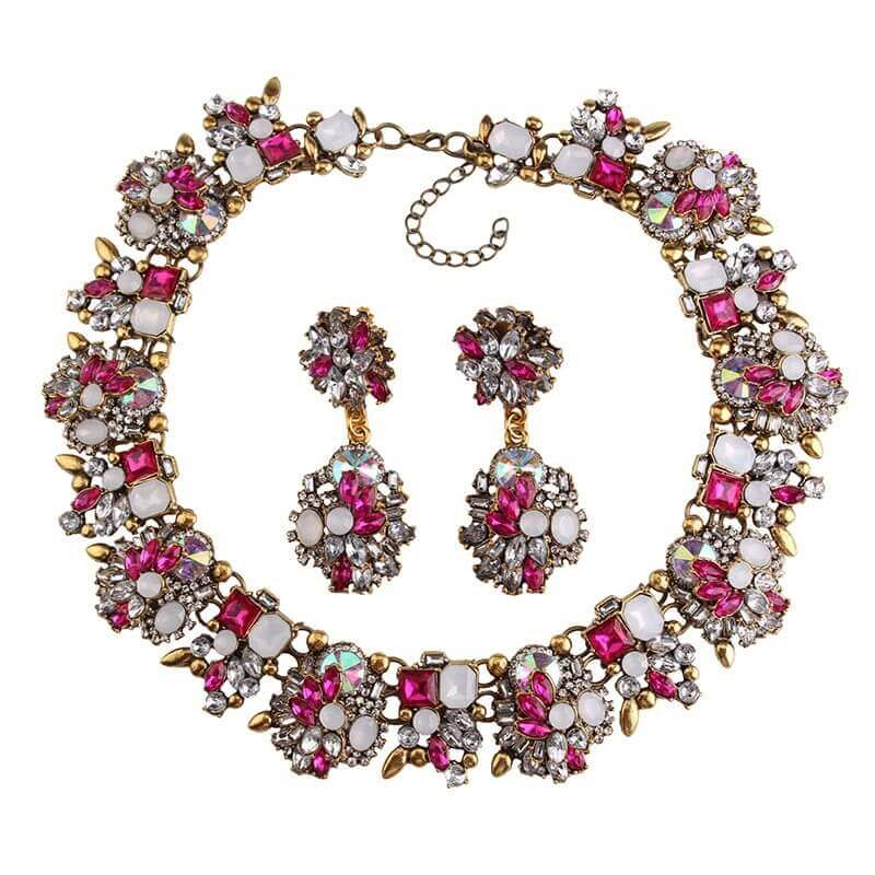Vintage Pink Crystal Statement Jewellery Set Zoya  -belledesoiree.com