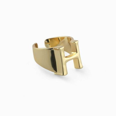 Gold Color Letter Adjustable Ring H