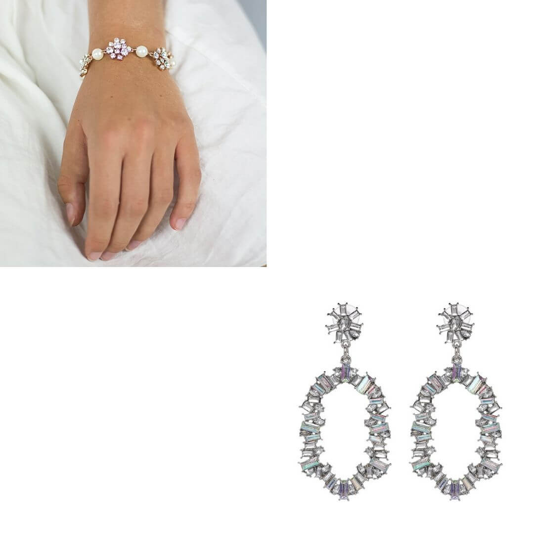 Diamante Crystal Earrings + Crystal Bracelet-Belle de Soiree black tie jewellery sets- BEELLE DE SOIREE