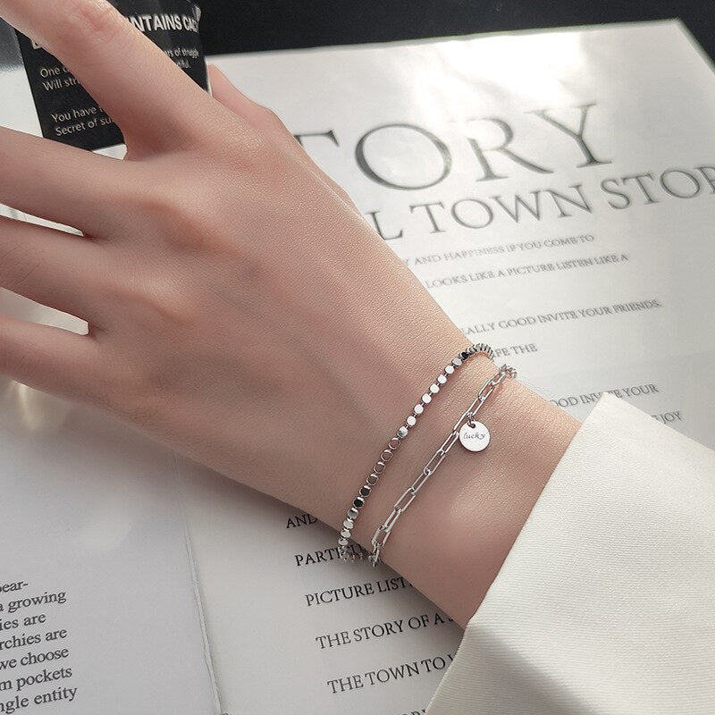 ★SENTIMENTS★ NO.585 [SILVER] CLIP LAYERED BRACELET Layered Silver Bracelet Alyssa - belledesoiree.com
