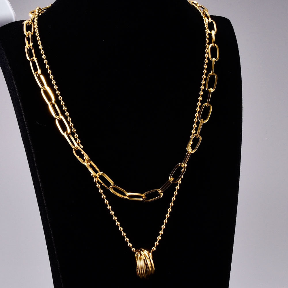 18K Gold Plated Circular Long Link Necklace